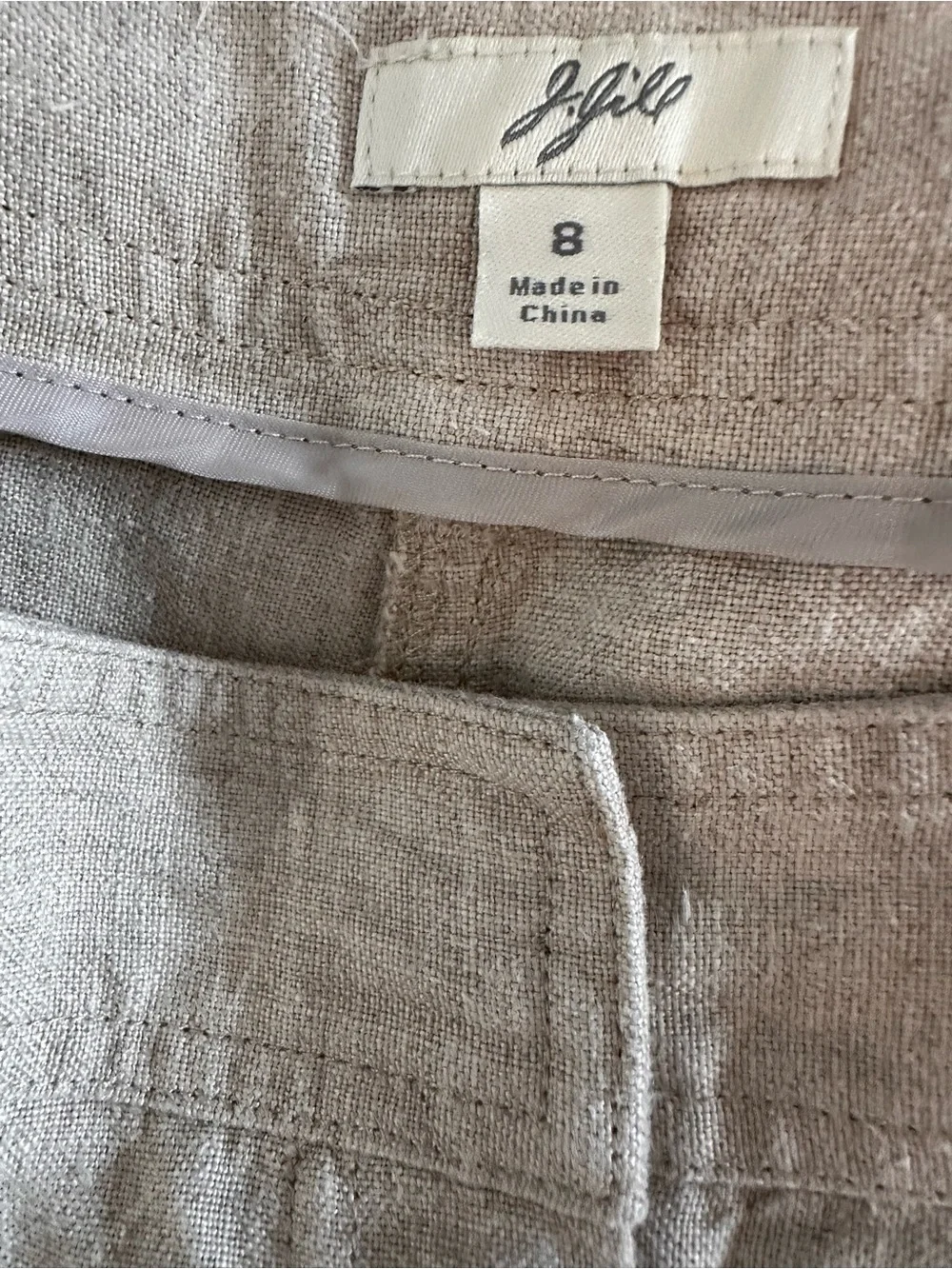 J. Jill Beige Wide-Leg Linen-Blend Cropped Flowy Chinos, Size 8